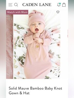 Caden Lane Mauve Bamboo Baby Gown & Knot Hat